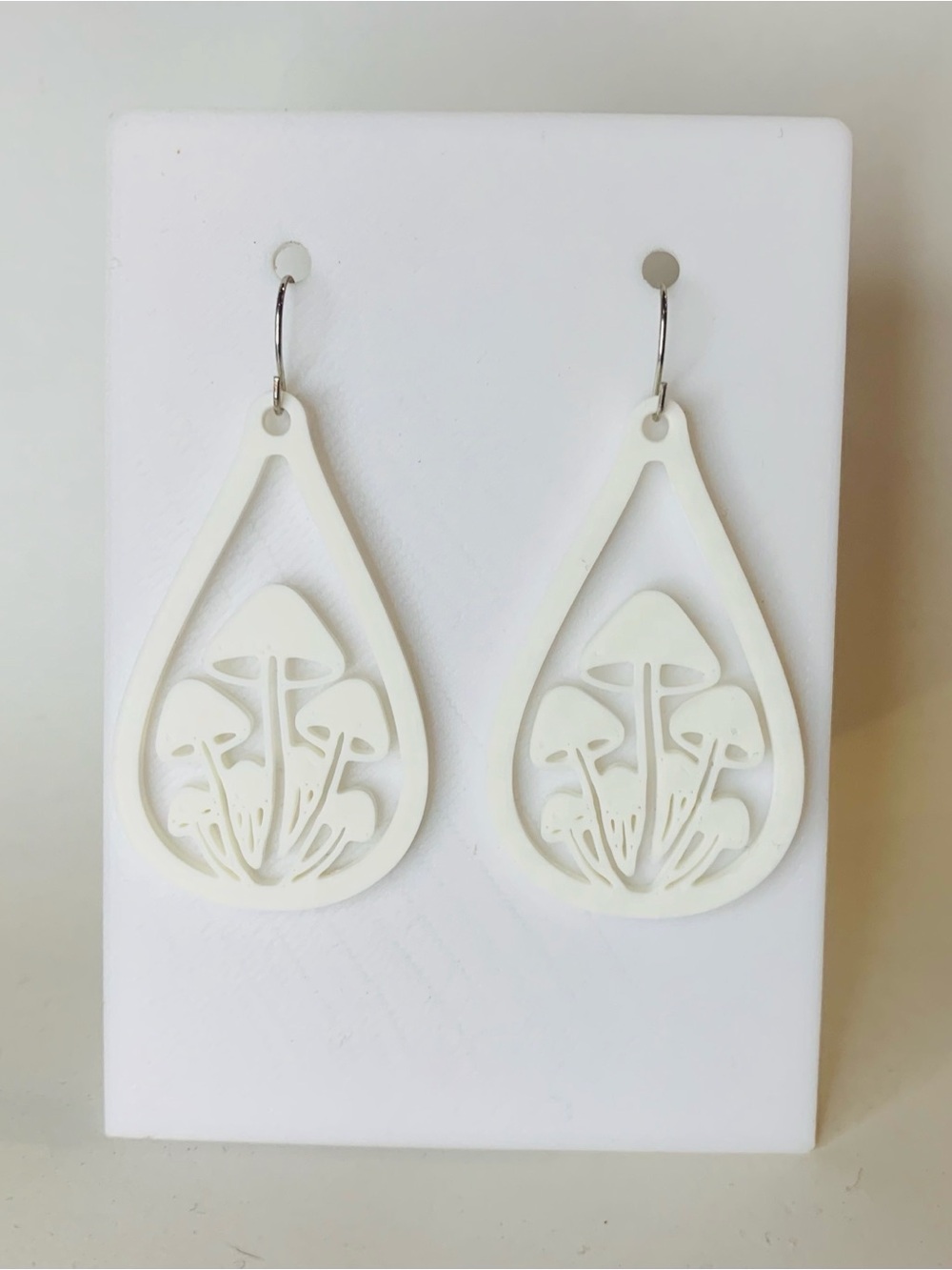 White Mushroom Teardrop Drop Earrings - Women Jewelry